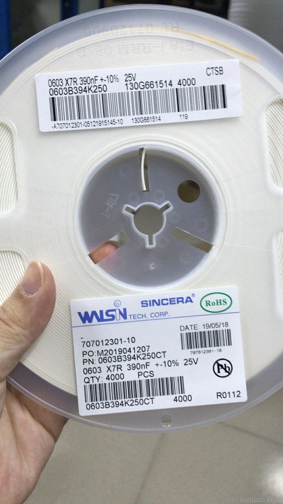 Walsin Ceramic capacitor 0603 390nF 25V  X7R 10% / 0603B394K250CT